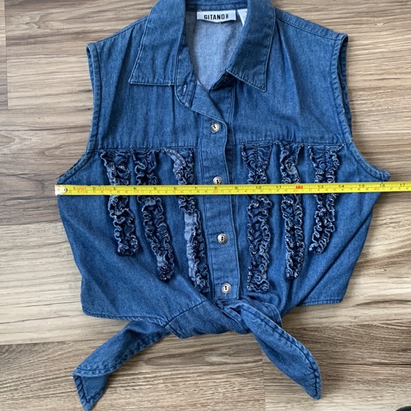 Vintage Gitano Denim Jean Crop Top Shirt Button Up S Small Blue Croptop Classic - Picture 3 of 7